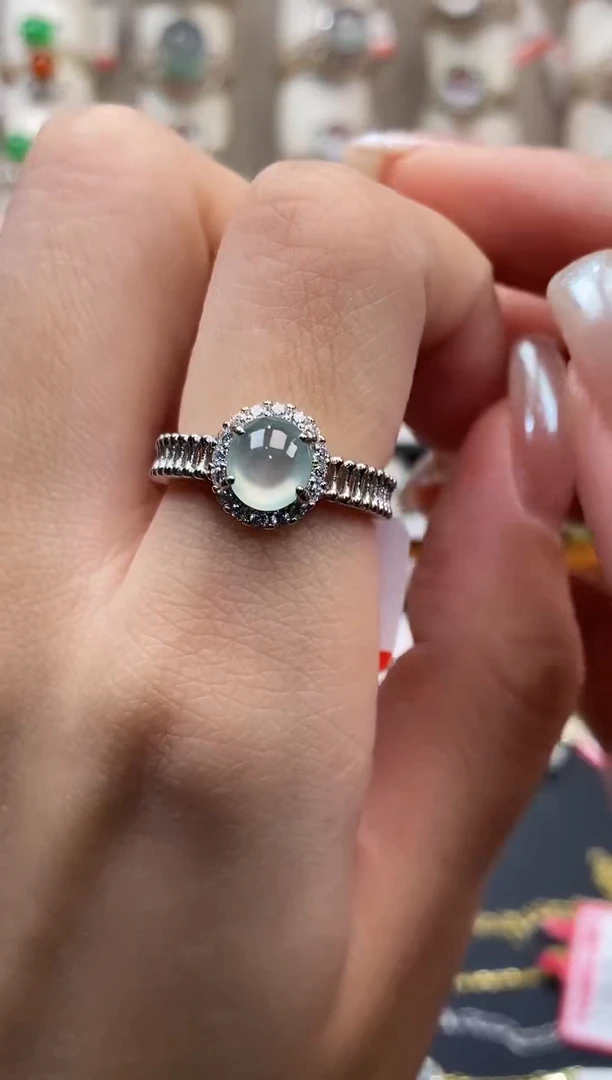 银S925镶嵌戒指翡翠天然A货翡翠81