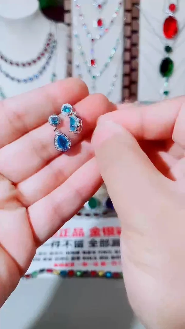 未镶嵌耳钉海蓝宝石海蓝宝耳钉136