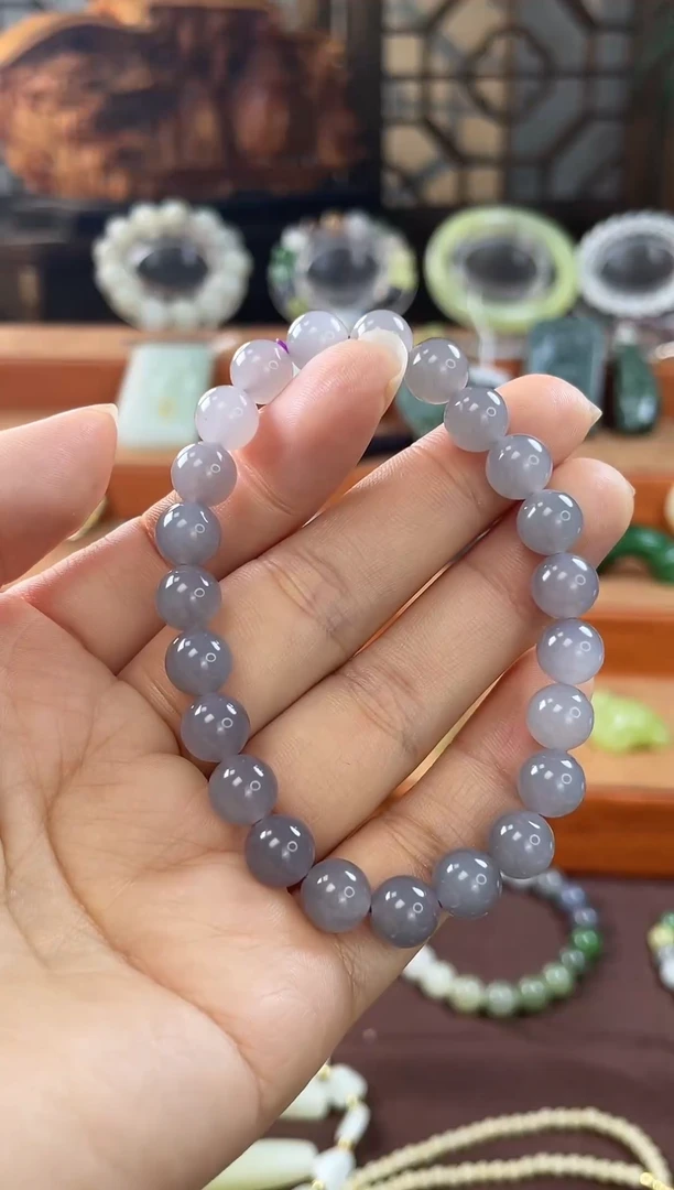未镶嵌手串和田玉青海料冰烟紫手串带证书