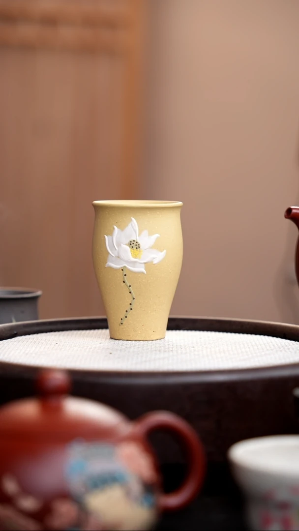 【闪购商品】紫砂茶壶本山绿闻香杯泥绘荷花