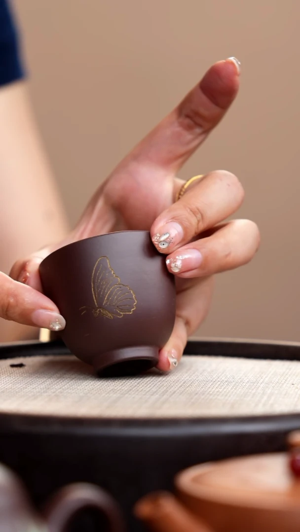 茶壶紫砂紫泥蝴蝶小杯