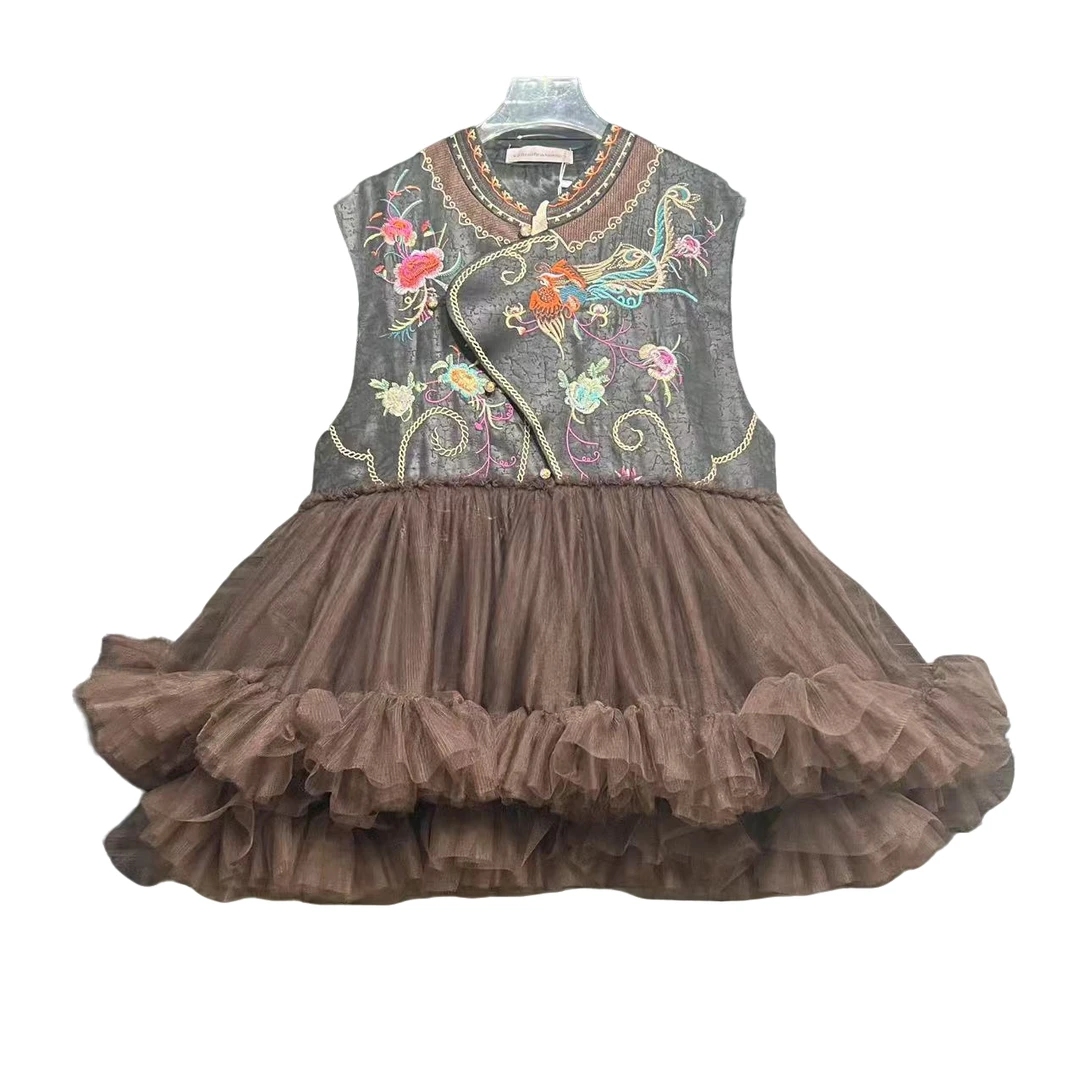 4794高贵气质显瘦连衣裙重工刺绣新中式无袖蓬蓬裙