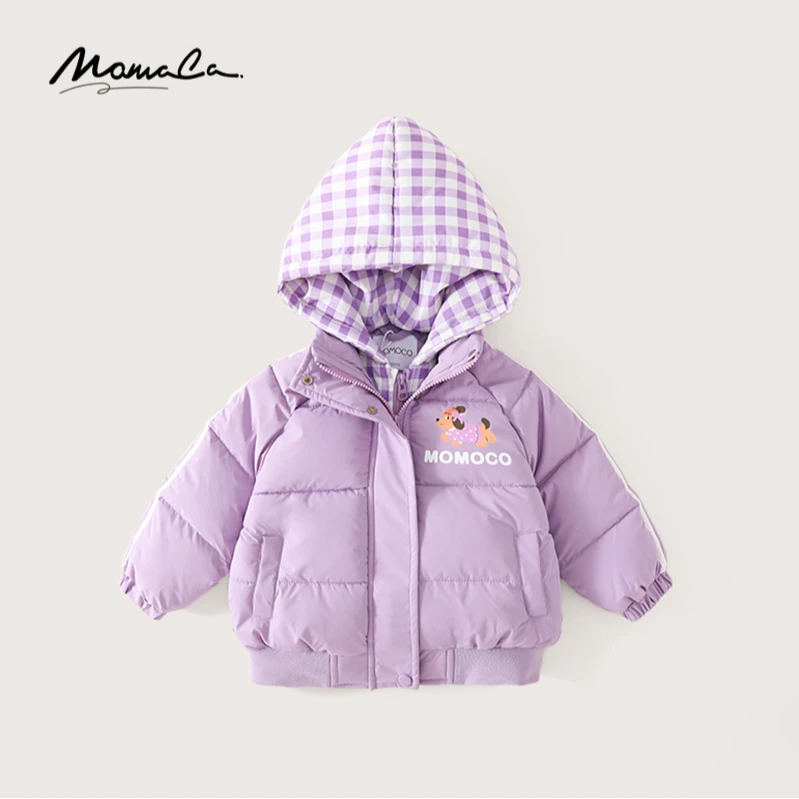 MOMOCO冬季女童时尚假两件格纹连帽棉服外套75820101009