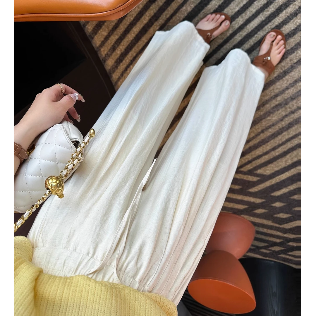 夏日氧气裤！透气棉麻阔腿休闲裤女夏薄款小个子高腰垂感九分裤