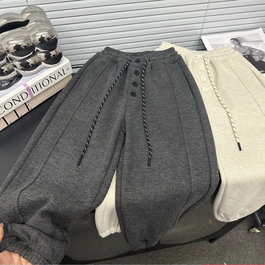 男童一体绒休闲裤2024冬款潮流韩版加厚女童卫裤冬季中大童长裤