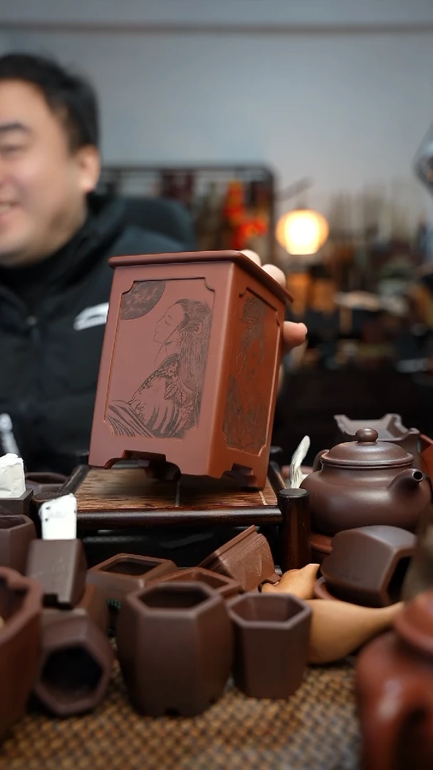 紫砂花盆飞***鱼長木軒精品紫砂