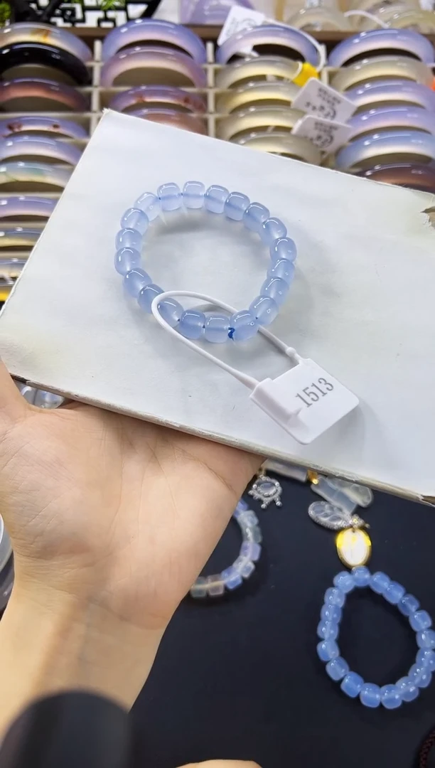 玛瑙/玉髓手镯未镶嵌邪***蜜1513卡牌10.5mm天然土耳其蓝