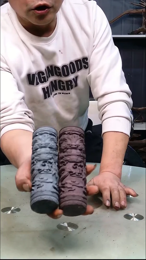 紫金砂青砂石龙柱一对19.9