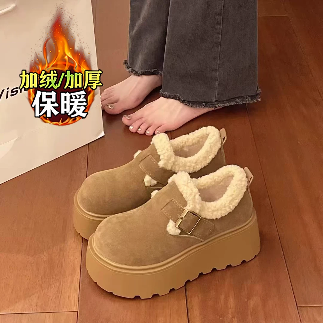 厚底增高勃肯雪地靴女2025新款冬季一脚蹬毛毛鞋加绒博肯棉鞋