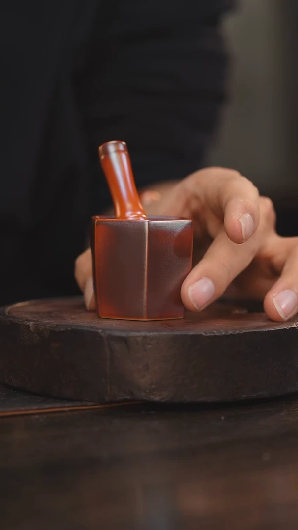 【闪购商品】杯5柴房陶瓷 金红盖置＋竹节