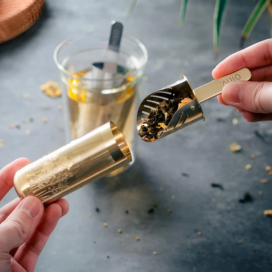 【01liv】13*3CM 露珠清晨（金）设计师款茶漏 304食品级不锈钢彩盒装