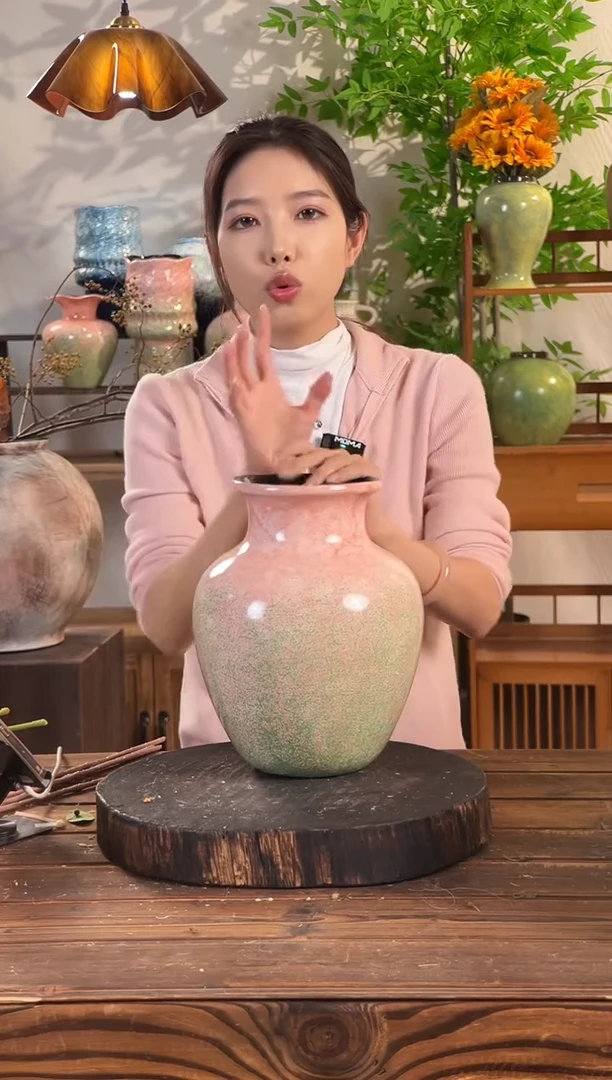 【绿脂凝春-大号胖肚瓶】无孔水培桌面陶瓷花瓶鲜花干花插花花器