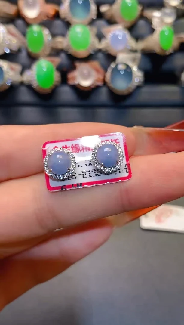 银S925镶嵌翡翠耳饰天然