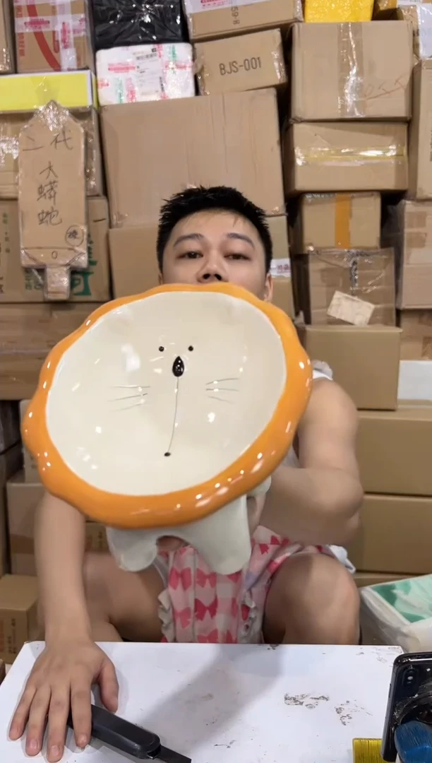 瓷片大号狮子猫碗 陶瓷