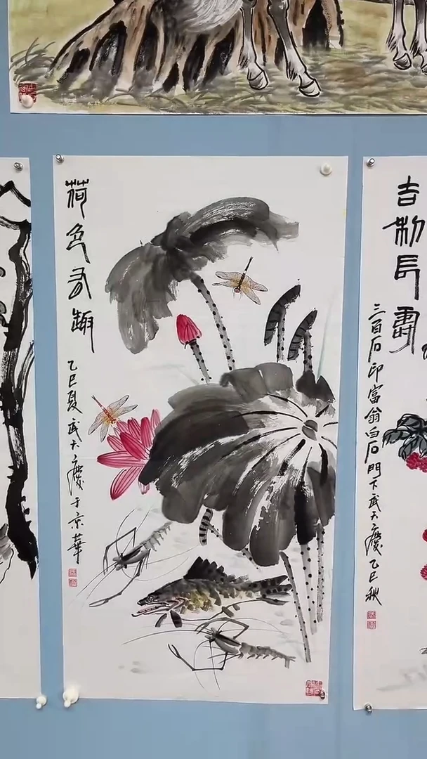 国画武天庆老师荷花三绝+两只草虫