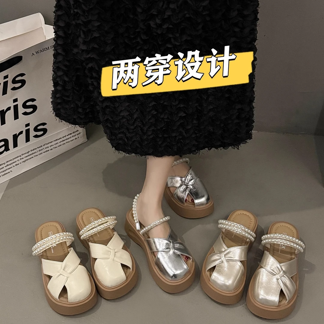 厚底增高勃肯鞋两穿凉鞋女款2025新款夏季外穿包头半拖鞋凉拖鞋子