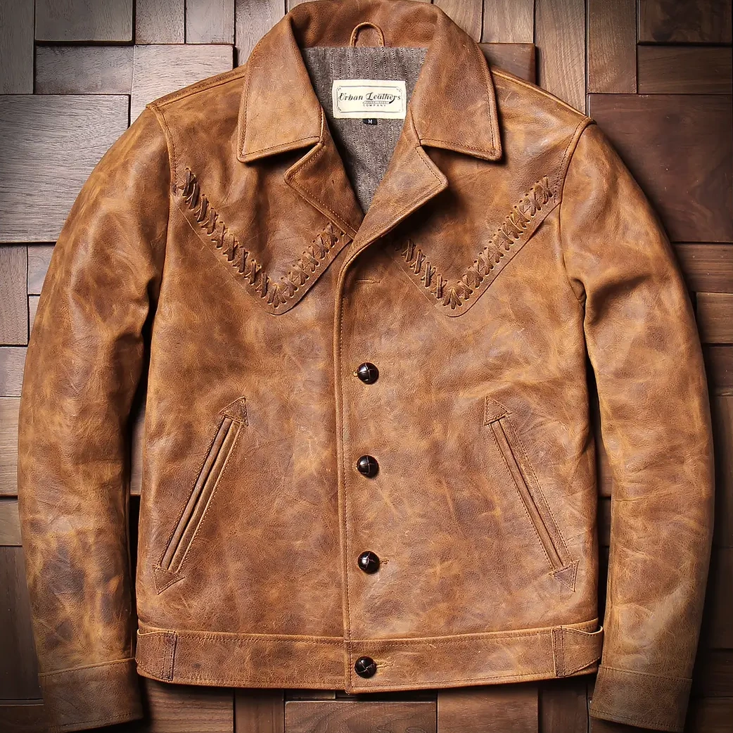 新有稀缺面料复古头层马皮做旧机车服马皮皮衣男士皮夹克外套个性