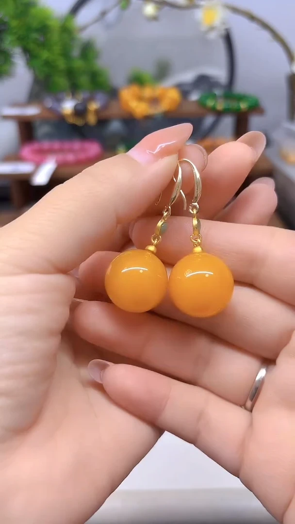 蜜蜡14K金镶嵌耳饰E893