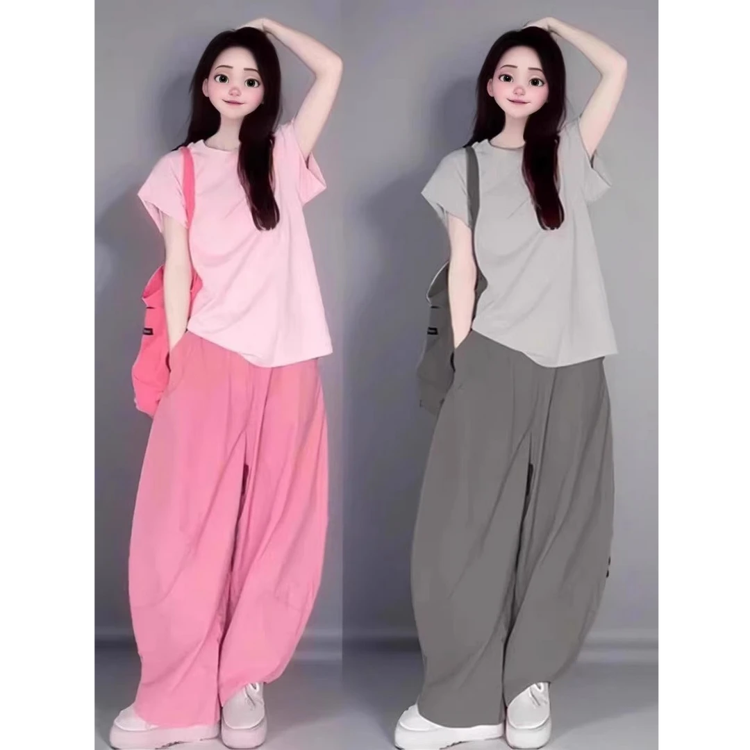 大码300斤多巴胺搭配一整套2025款韩式潮流时尚减龄盐系套装男女