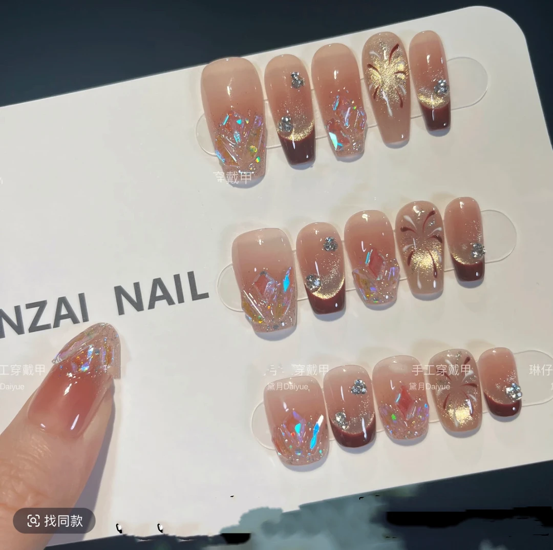 【繁星烟花】纯手工穿戴甲轻奢高级穿戴式美甲贴中长款显白百搭美甲