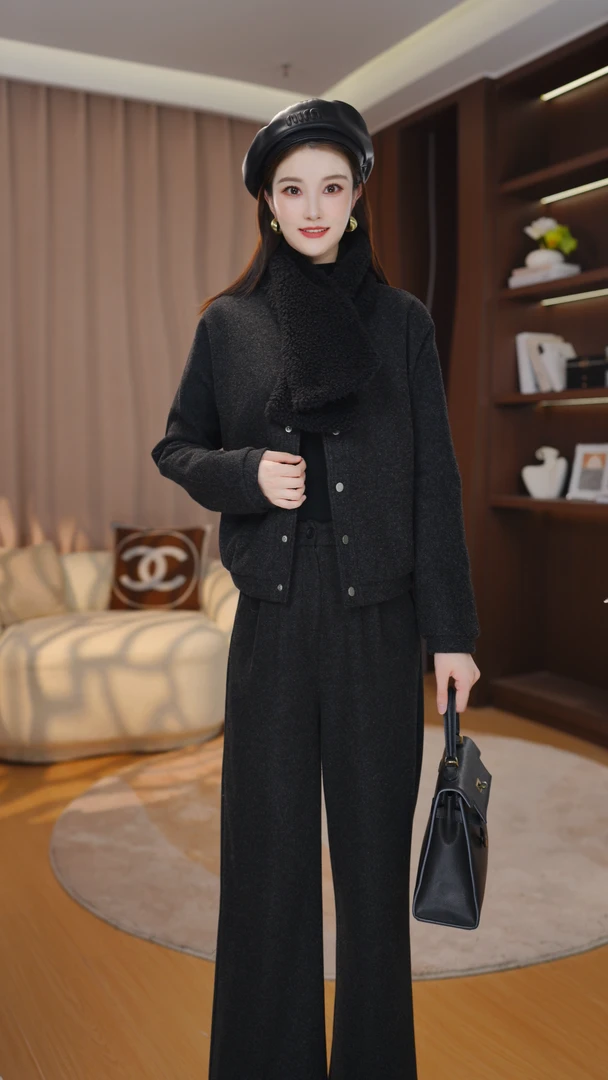 【 VIVI专属】上衣加棉2025新款女气质女冬季时尚休闲外套+裤子套装