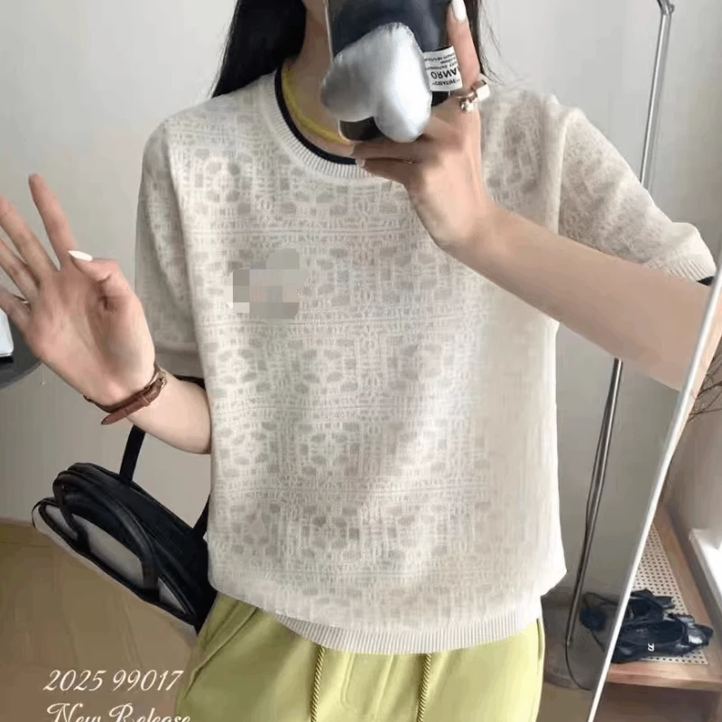【白月光】韩系甜美圆领针织短袖T恤女设计感温柔风减龄上衣