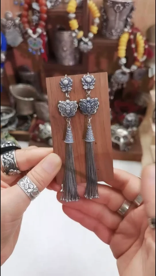 无足银燕*足银蝴蝶流苏耳环