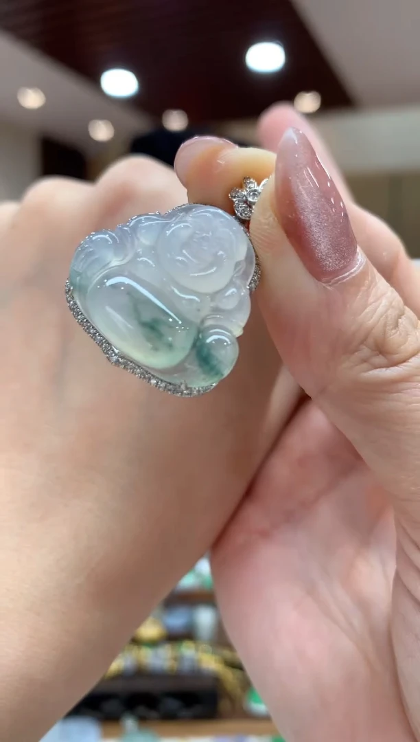 翡翠18K金镶嵌吊坠(不含链)佛公