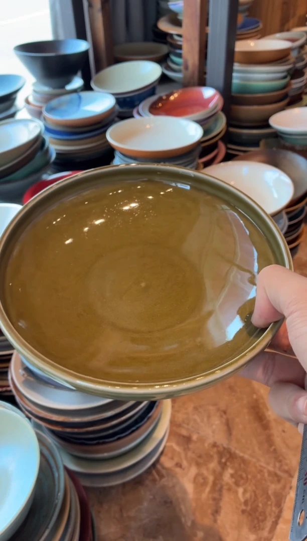 瓷片爱*茜576微瑕窑变绿锅盘菜盘
