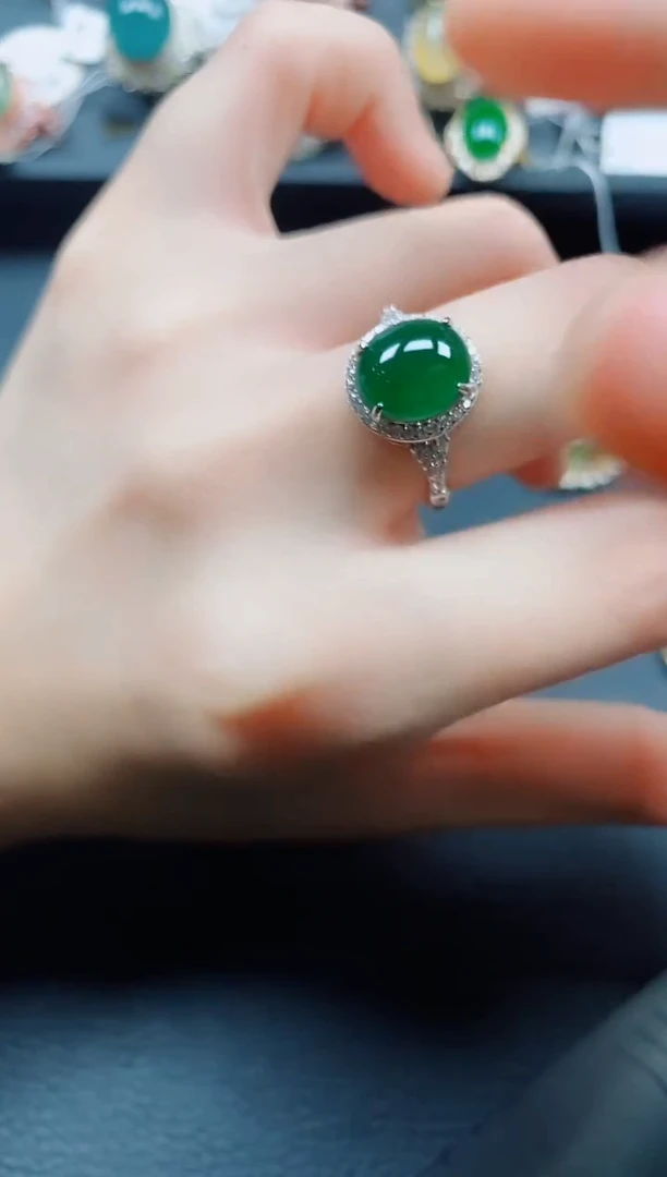 翡翠戒指银S925镶嵌翡翠
