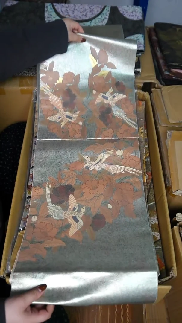 织绣9两通花鸟织螺钿