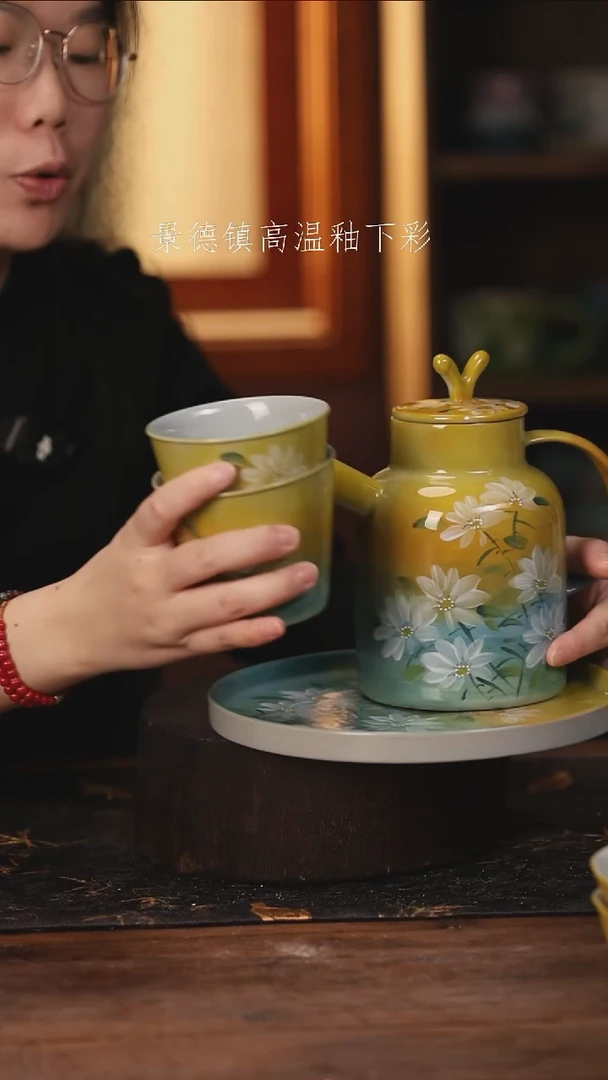 陶瓷景德镇高温釉下手绘陶瓷@L648@