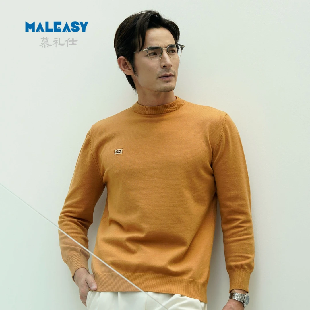 冬季新款男士时尚简约长袖毛衣针织休闲百搭半高领保暖纯色打底衫