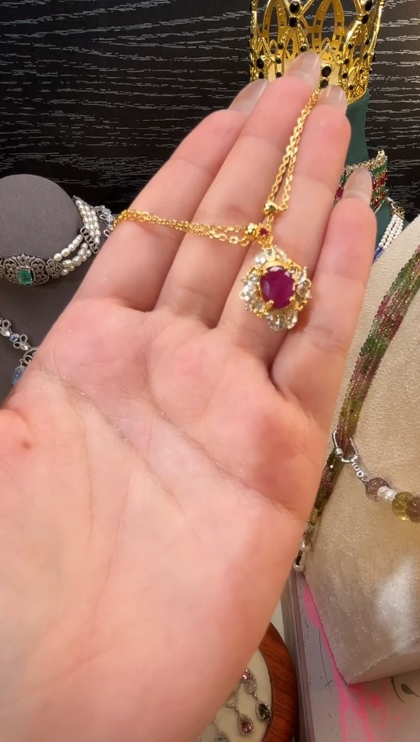 颈饰银S925镶嵌红宝石项链