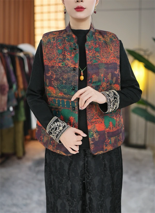 敦煌-2025新中式撞色国风双面穿加厚马甲GT2009