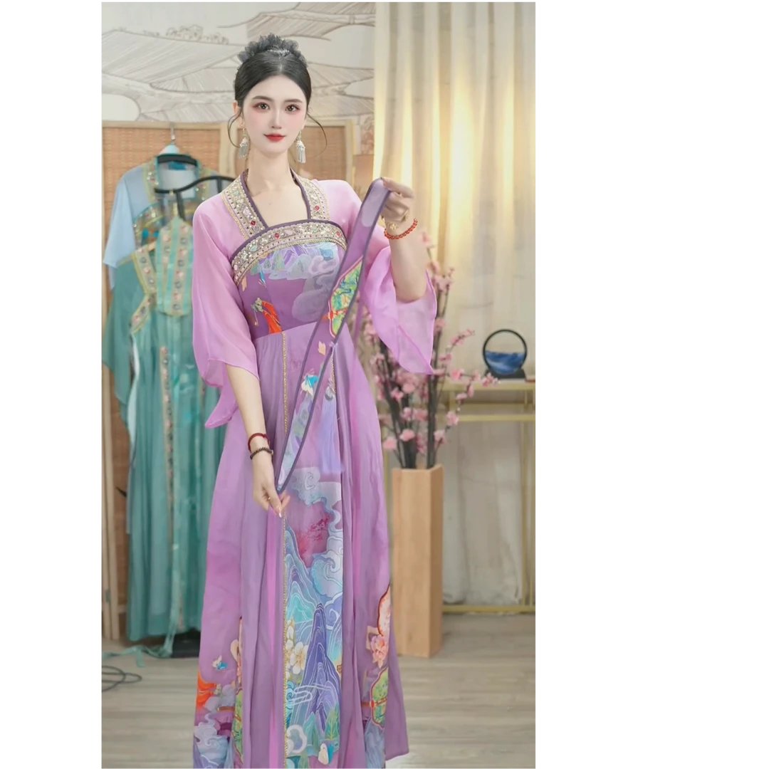 羽唐名2025夏季新款中国风飘逸日常长款连衣裙1586