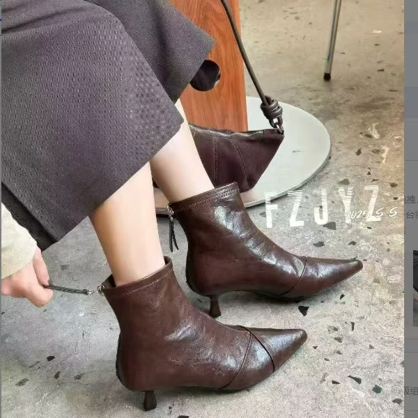 法式女高跟尖头短靴秋冬时尚靴771-150