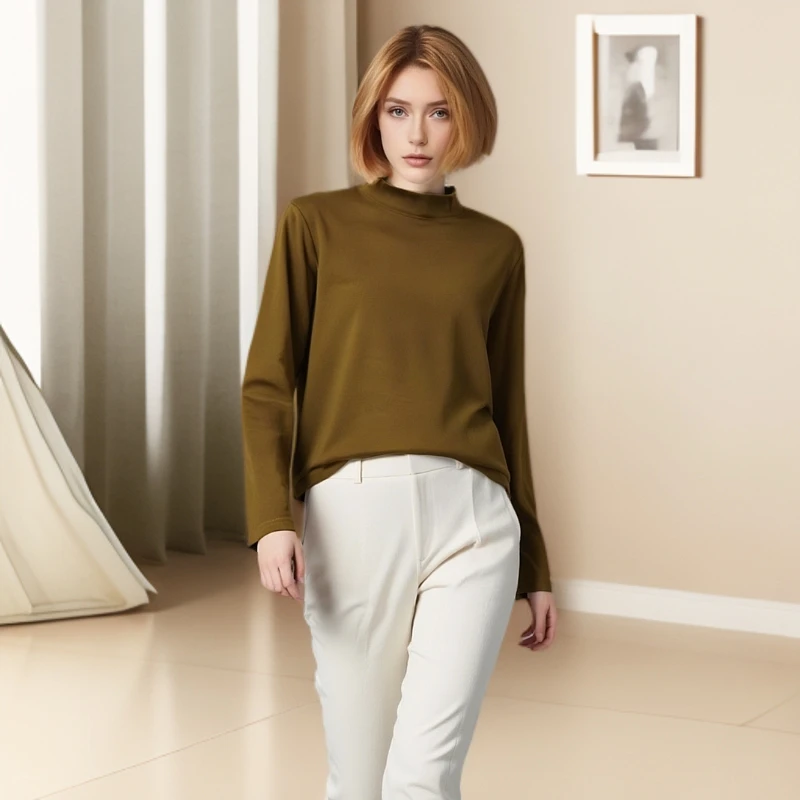 男女新款春季半高领2025保暖长款T恤时尚针织修身休闲圆领打底衫