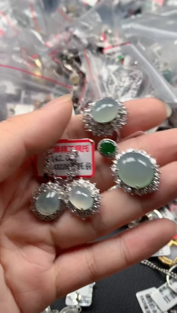 银S925镶嵌戒指翡翠天然A货缅甸翡翠