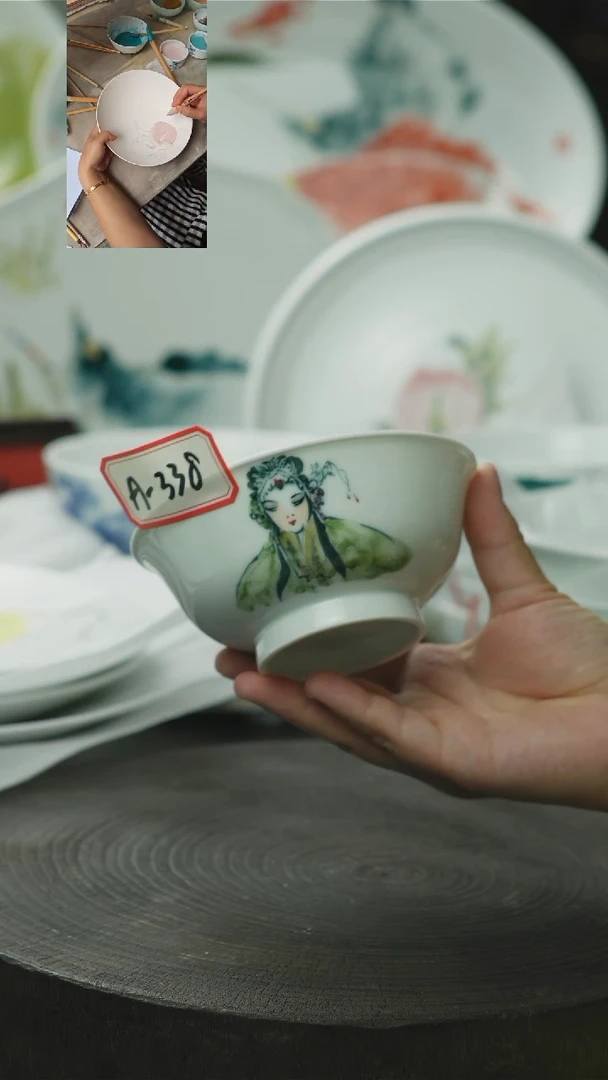 碗景德镇手绘釉下彩陶瓷餐具A338