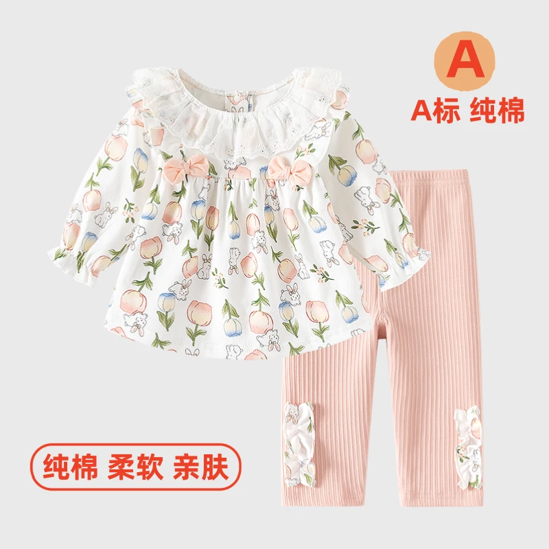 女童套装春秋婴儿衣服a类纯棉公主碎花洋气外穿打底女宝宝裙套装1