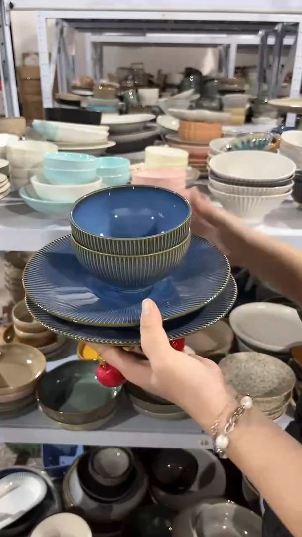 【闪购商品】瓷片外贸尾货瑕疵满20包邮X4 蓝色六件套