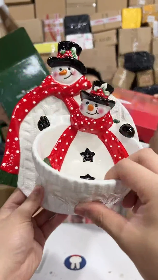 瓷片原盒雪人盘加雪人碗
