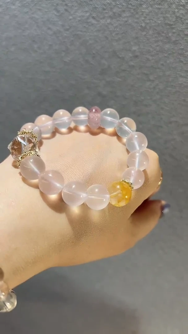 水晶手链合金蚂蚁家多巴胺粉水晶手串