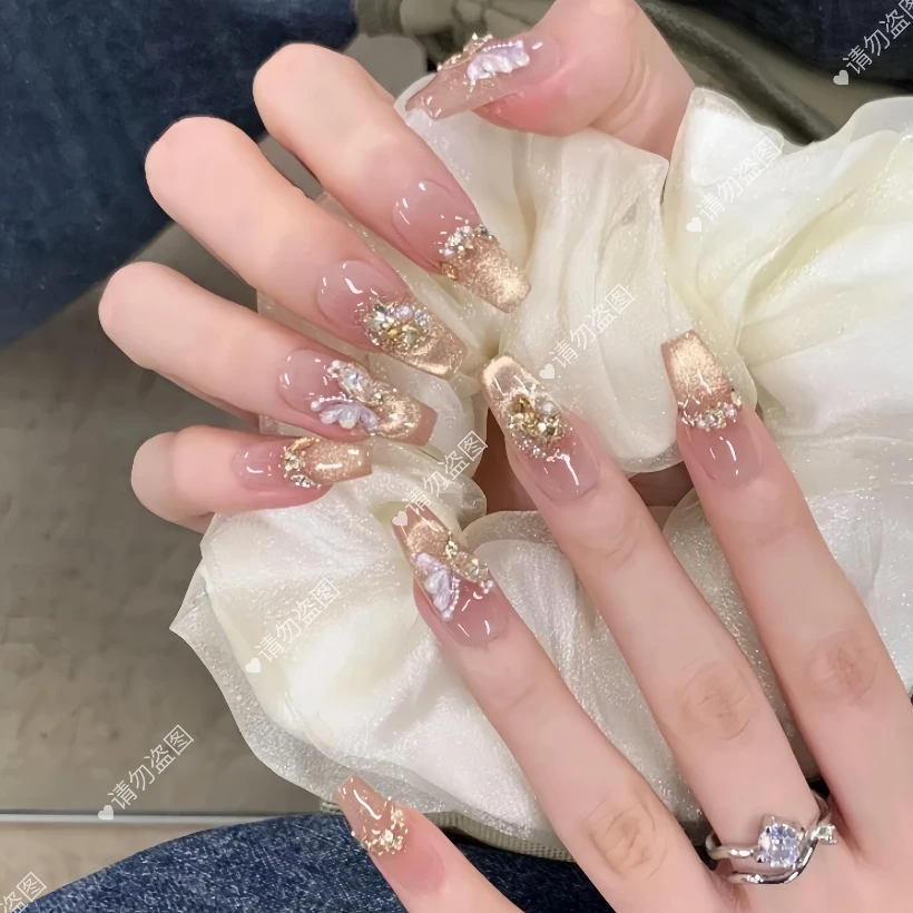 【烫金蝴蝶】纯手工穿戴甲秋冬猫眼精致款式十片装