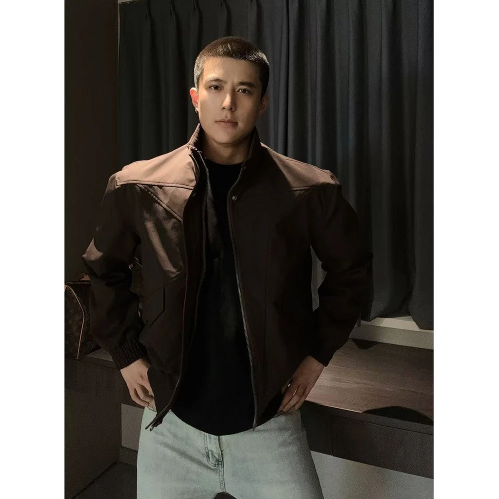 美式短款正肩boxy外套男款秋季痞帅高级感cleanfit立领轻骑兵夹克