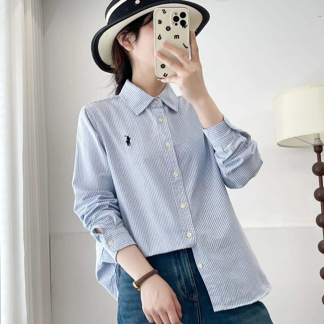 全额运费补贴小马刺绣单排多扣衬衫女百搭时尚小众宽松韩版条纹