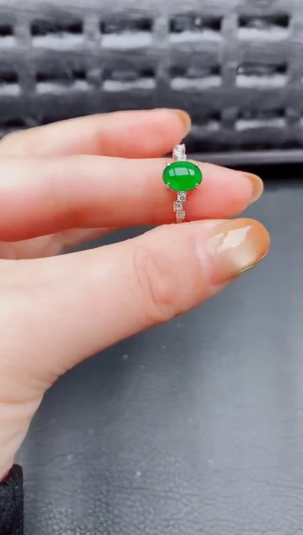 【闪购商品】翡翠戒指银S925镶嵌天然a货翡翠374
