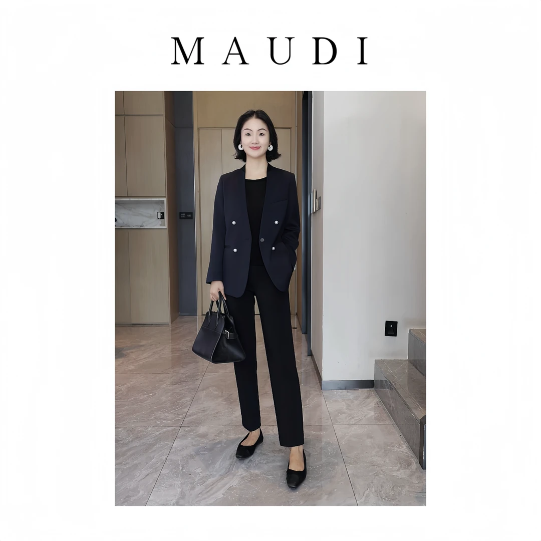 MAUDI高知佳人气质通勤百搭珍珠高级新款单扣小西装西服外套8198