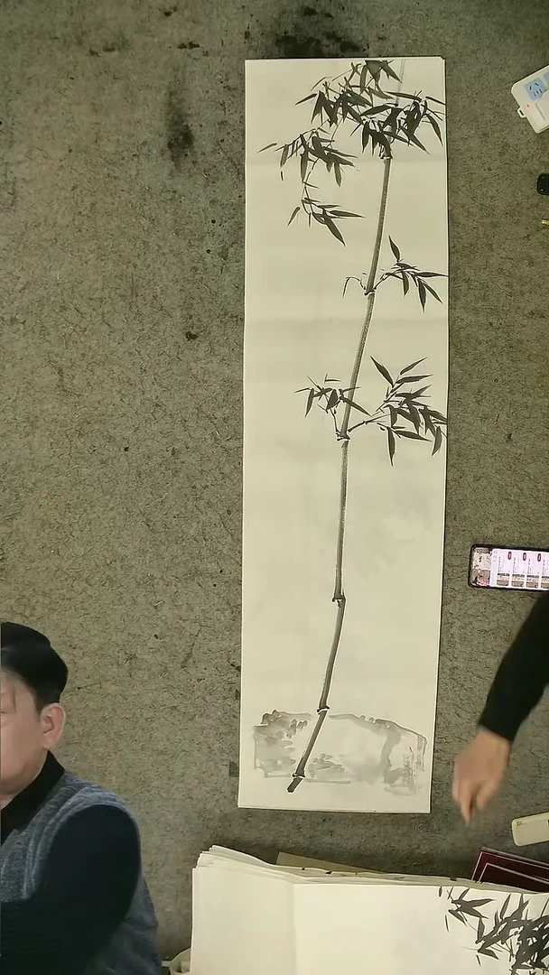 国画四尺对开  墨竹条屏 34*138cm